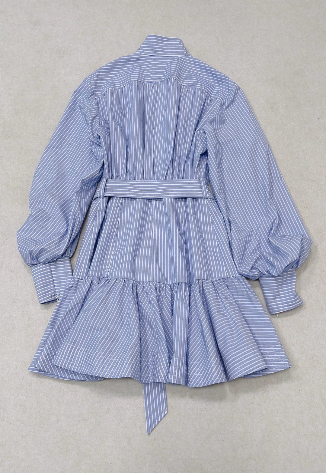 Zimmermann Stripe Utility Belted Long Sleeve Cotton Shirt Dress in Blue, Size AU 0/1/2