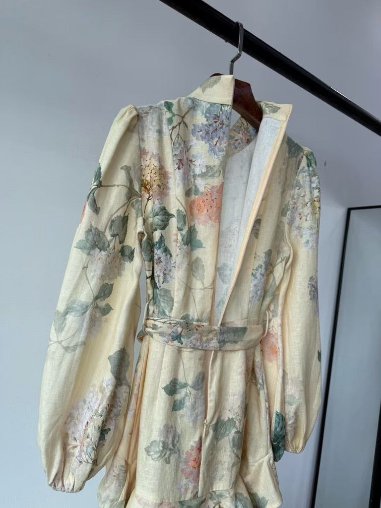 Zimmermann Peplum Belted Linen Midi Dress, Size AU 0/1