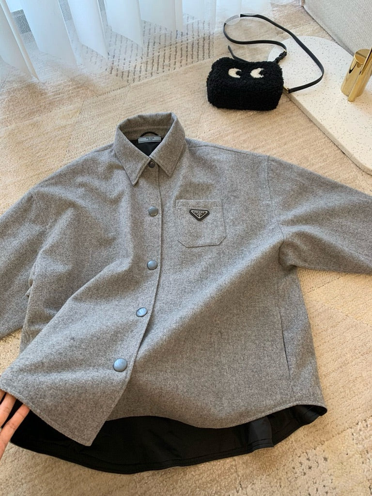 Prada Cashgora Caban Jacket in Gray, Size 36/38/40