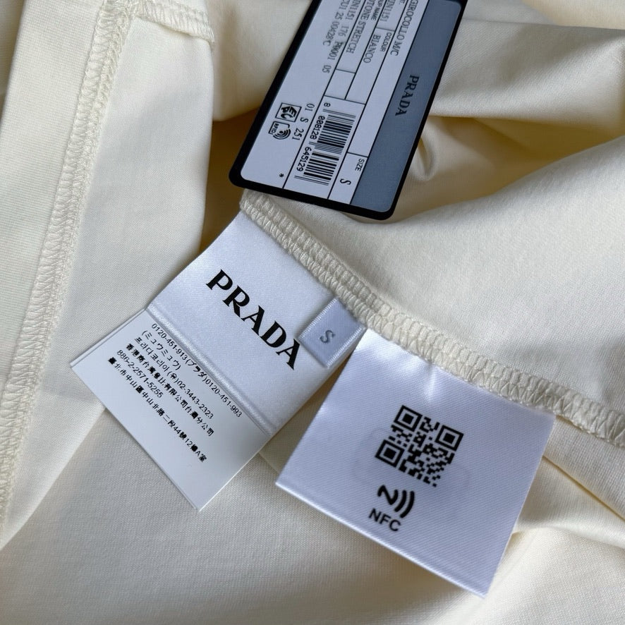 Prada Logo Cotton T-Shirt in Beige, Size XL