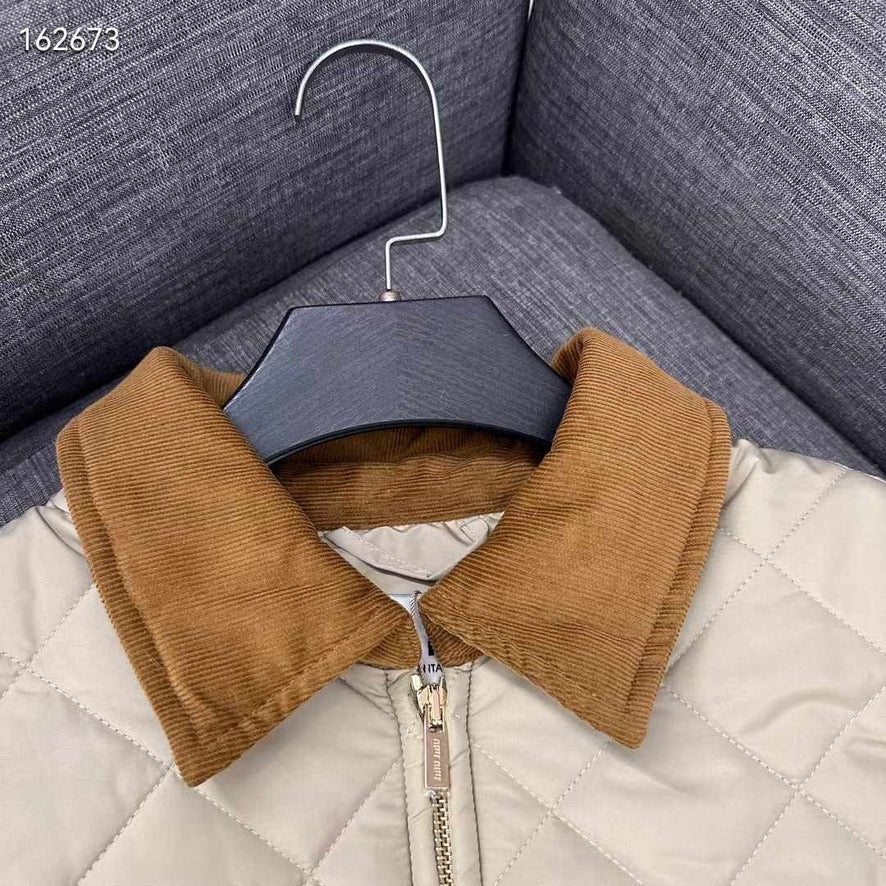 Miu Miu Technical Fabric Blouson Padded Jacket in Sabbia, Size S/M/L