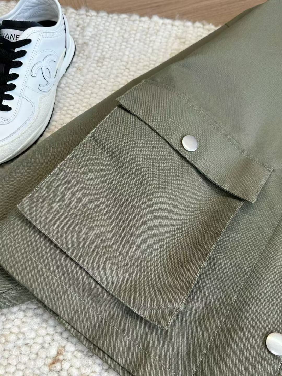Prada Triangle-Logo Canvas Green Jacket, Size 36/38/40