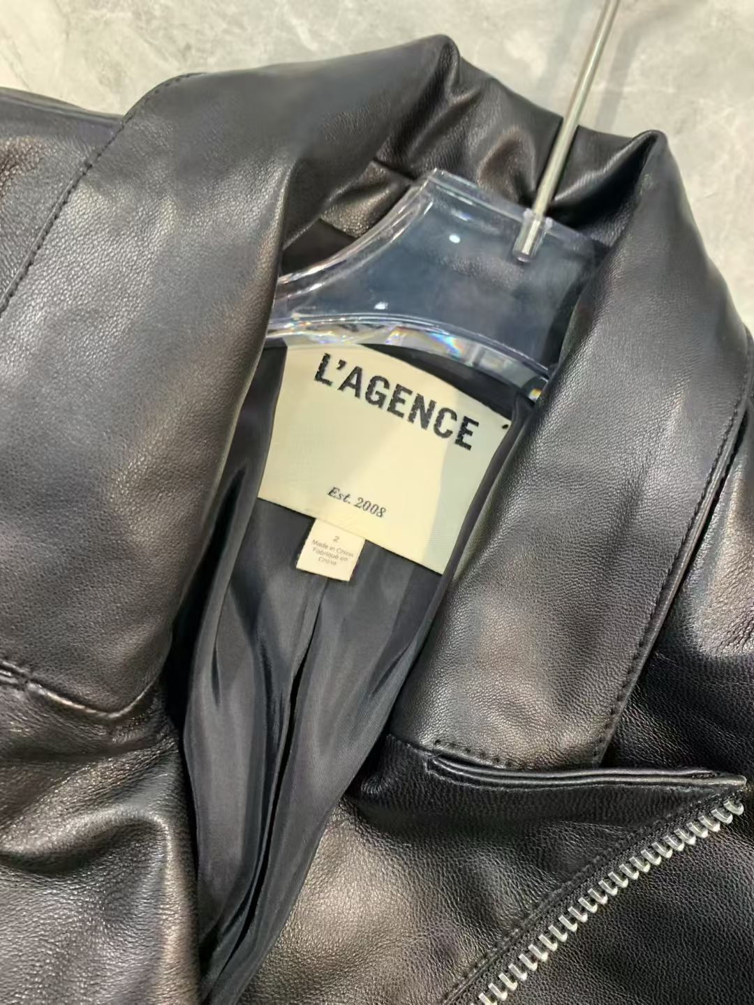 L'AGENCE Black Leather Blazer, Size US 2/4/6