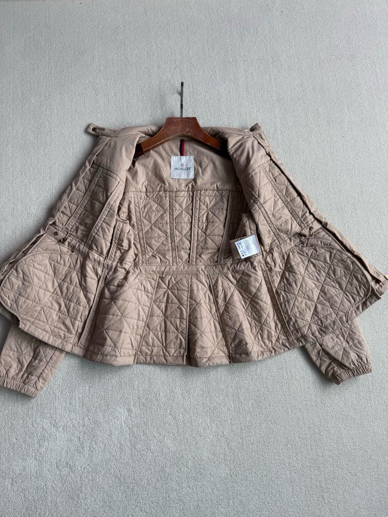 Moncler Craon Square-Quilted Short Padded Jacket in Brown/White/Black, Size 1/2/3/4