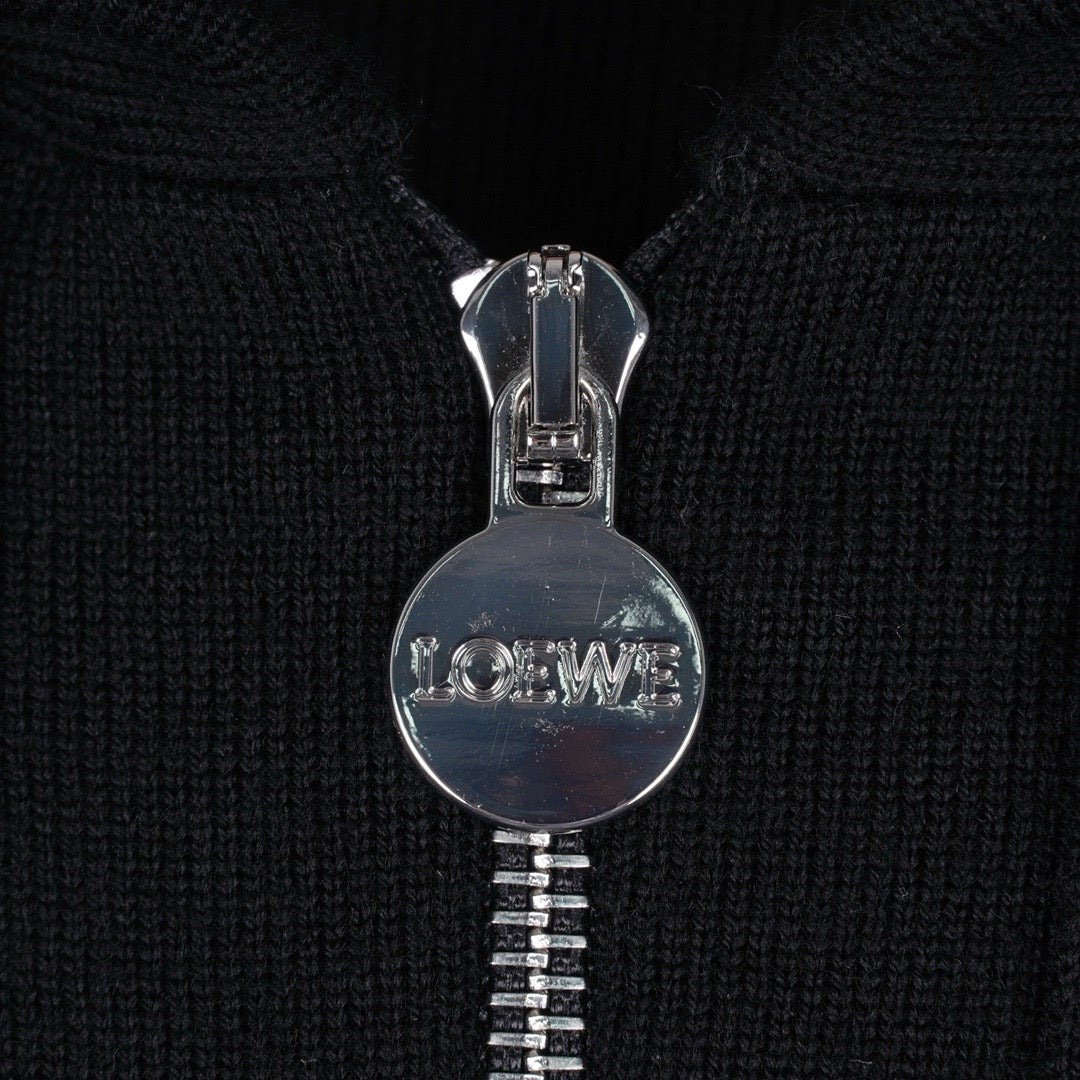 Loewe Wool Anagram Zip-Up Hoodie in White/Black, Size S/M/L