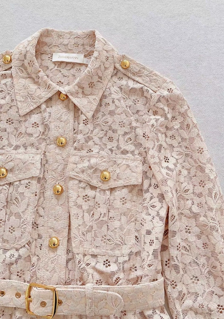Zimmermann Lace Utility Shirtdress in Beige, Size AU 2