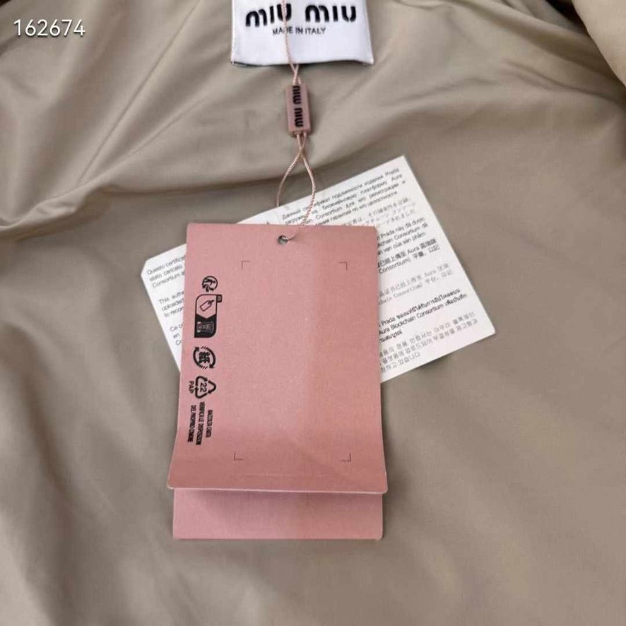 Miu Miu Technical Fabric Blouson Padded Jacket in Sabbia, Size S/M/L