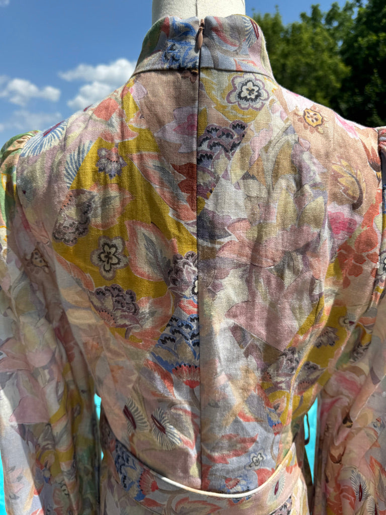 Zimmermann Floral Belted Linen Mididress, Size AU 0P/0/1/2/3