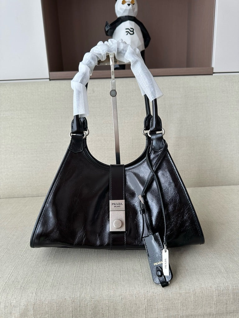 Prada Medium Leather Tote Bag in Black (12.5 x 8 x 6 in)