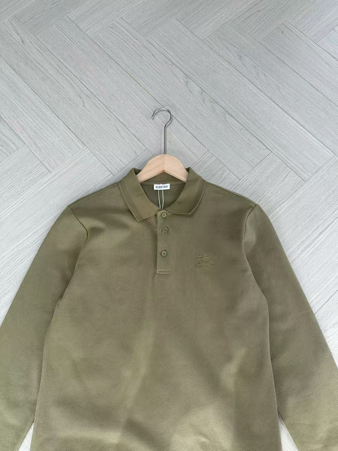 Burberry Long Sleeve Cotton Polo Shirt in Green/White/Blue, Size S/M/L/XL/XXL