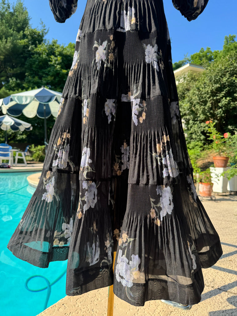 Zimmermann Floral Pleated Organza Midi Dress, Size AU 0/1/2