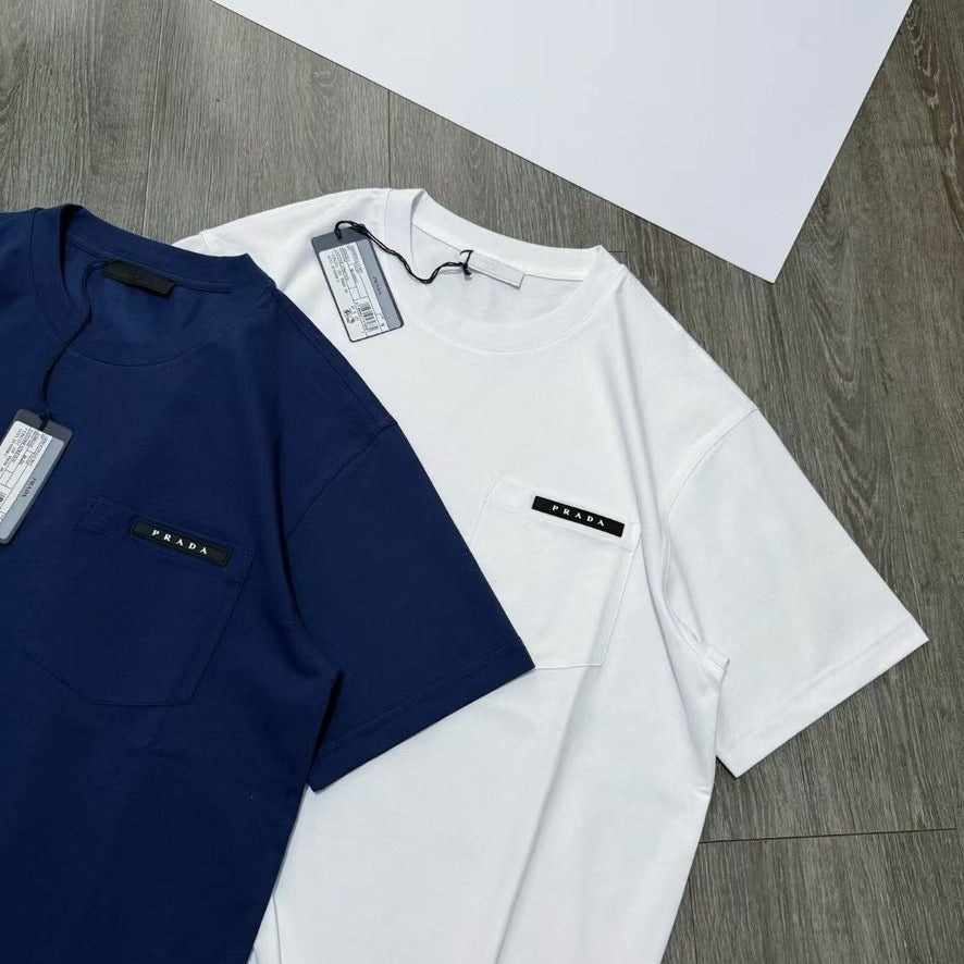 Prada Logo Cotton T-Shirt in Color White or Blue, Size S/M/L/XL/2XL