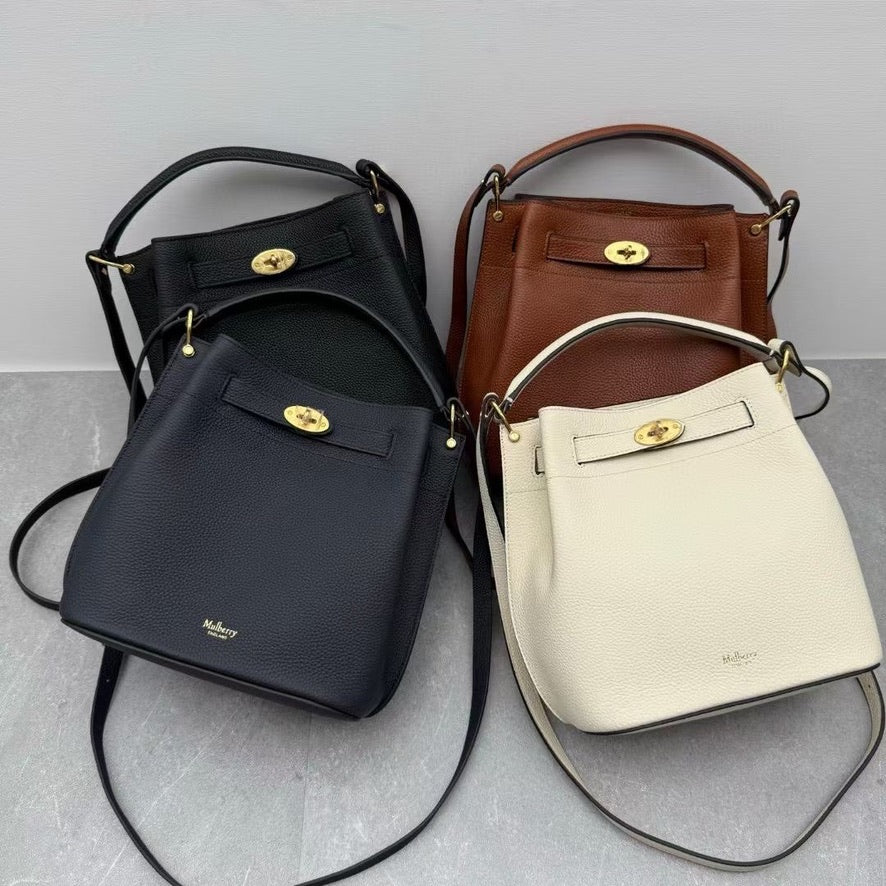 Mulberry Islington Small Bucket Bag in Ivory/Black/Brown (8.5 x 9 x 5 in)