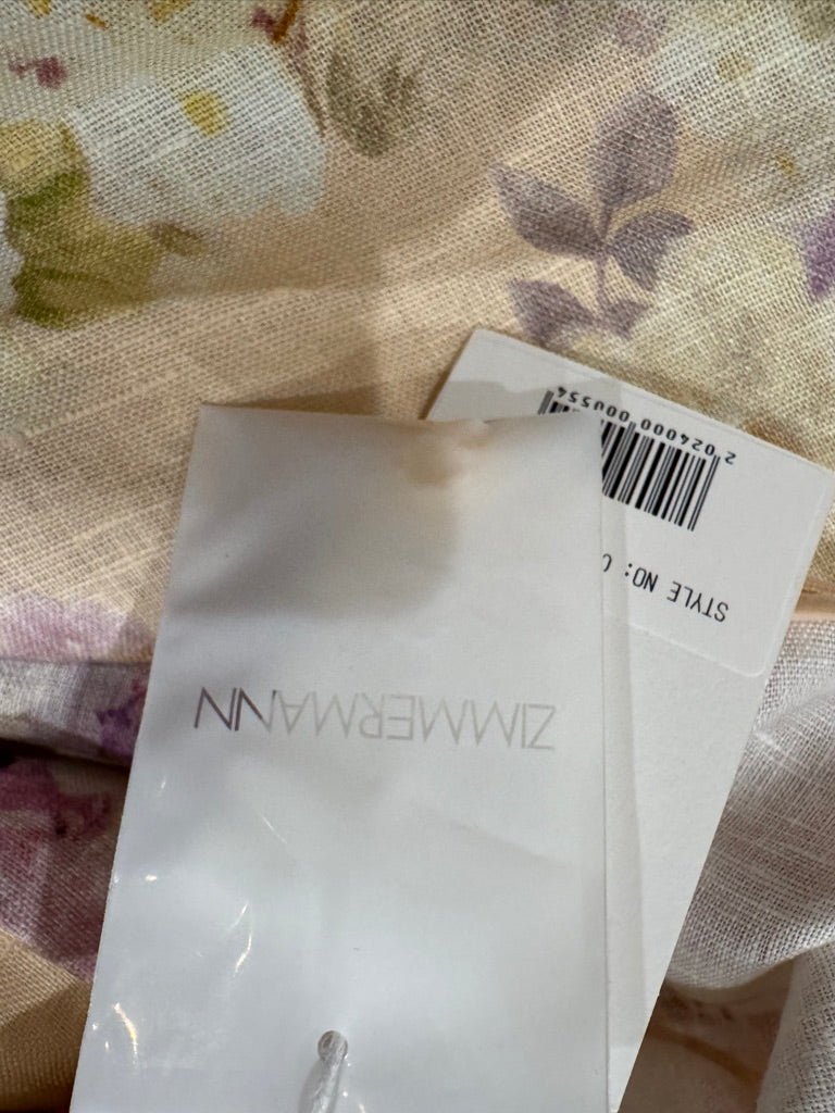 Zimmermann Floral Buttoned Belted Linen Midi Dress, Size AU 1/2