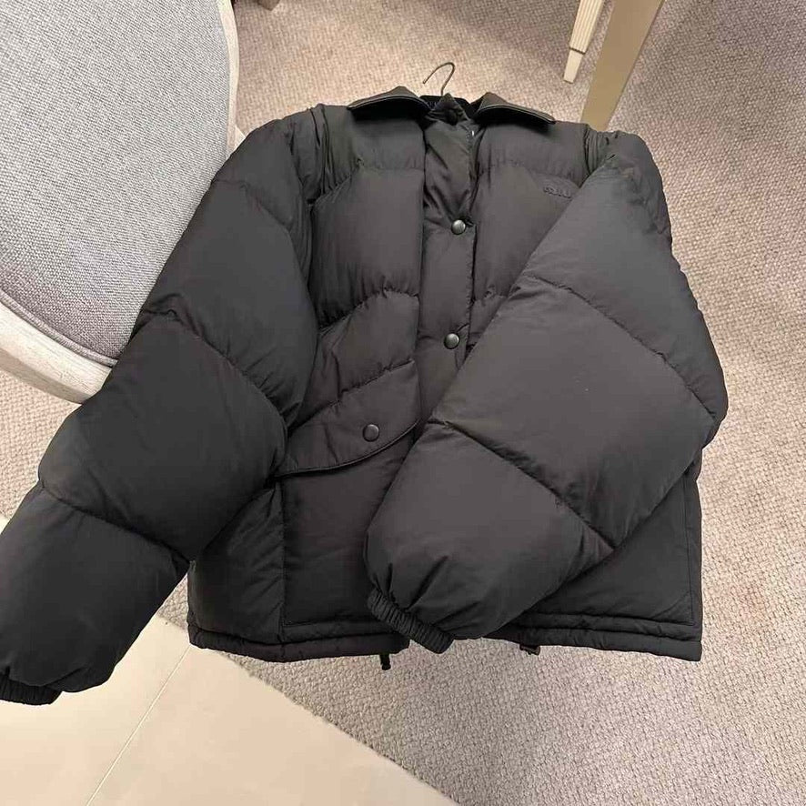 Miu Miu Technical Ponge Cropped Down Jacket in Black, Size S/M/L