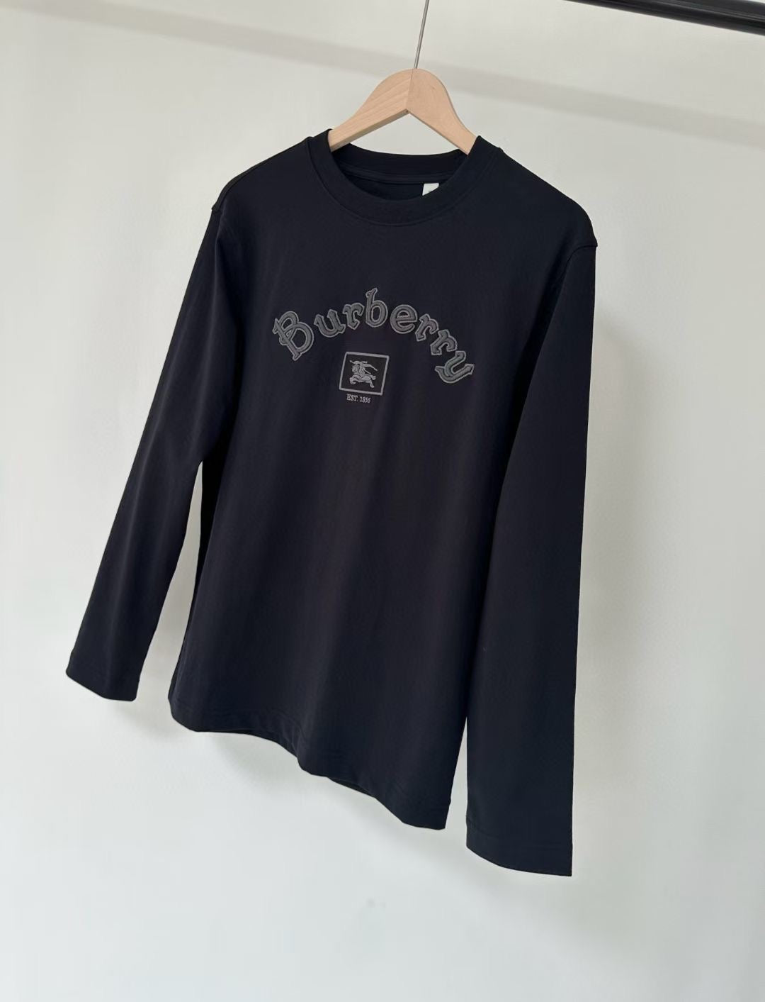 Burberry Long Sleeve Gothic Logo Cotton T-Shirt in Black