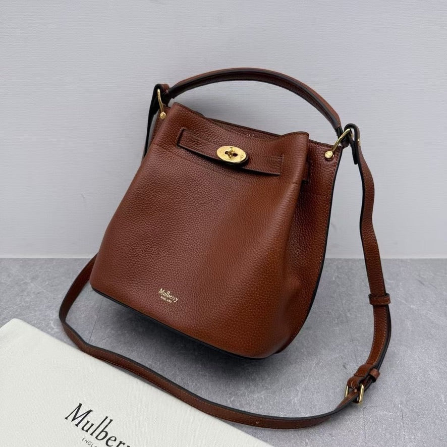 Mulberry Islington Small Bucket Bag in Ivory/Black/Brown (8.5 x 9 x 5 in)