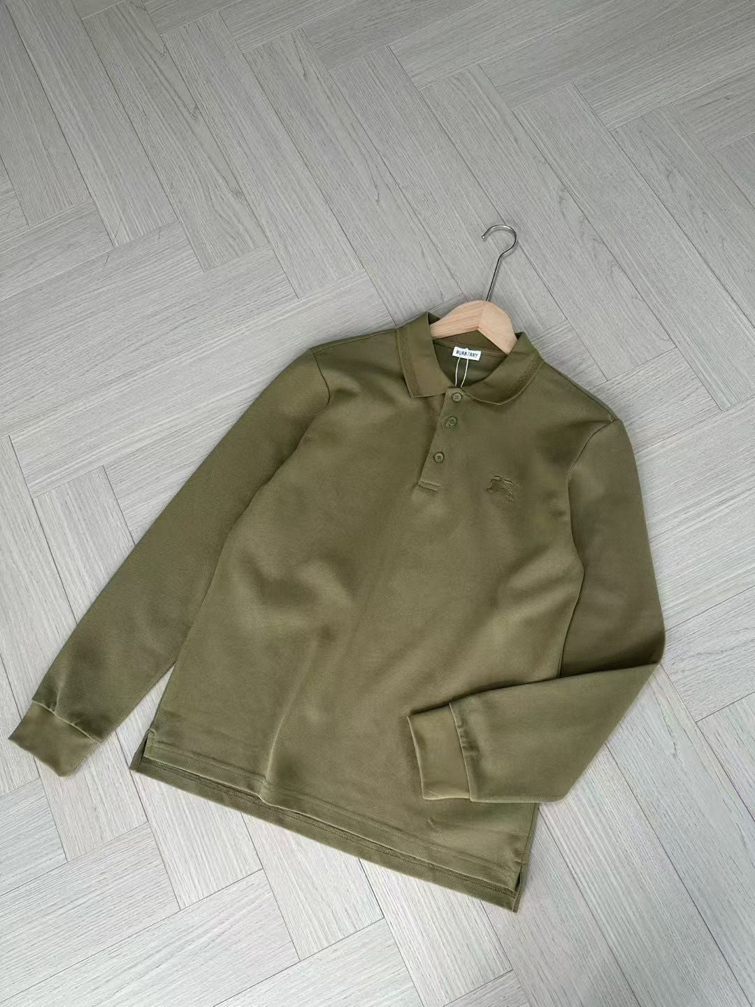 Burberry Long Sleeve Cotton Polo Shirt in Green/White/Blue, Size S/M/L/XL/XXL