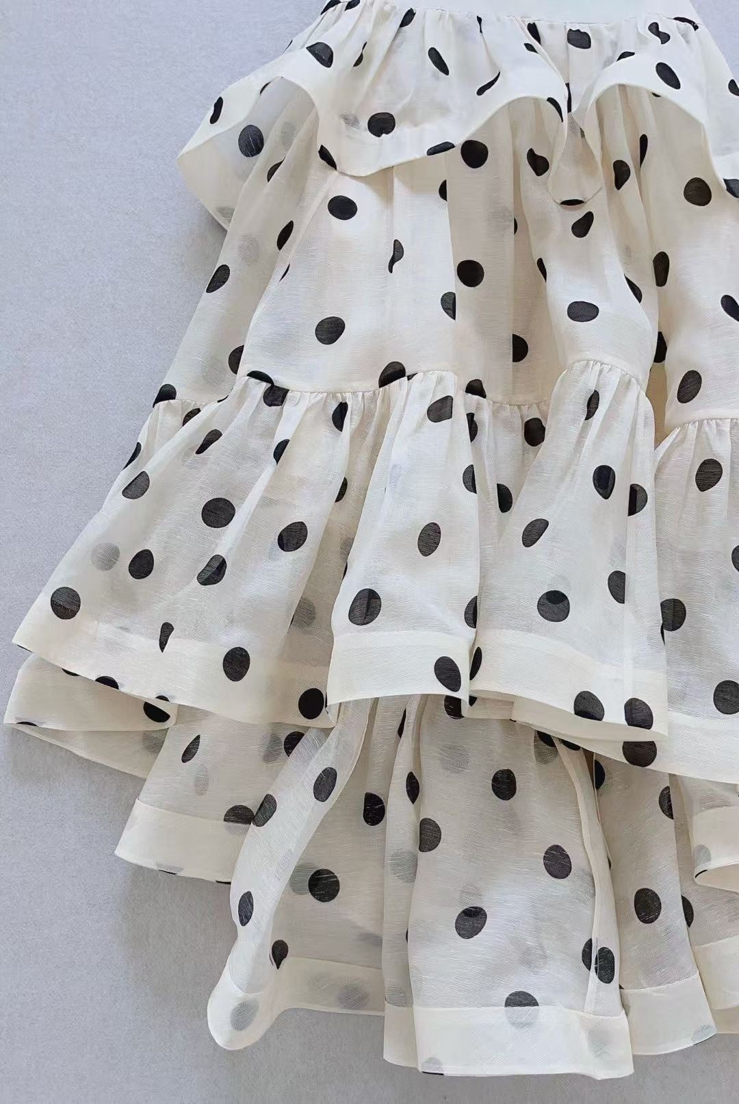 Zimmermann White Polka Dot Silk/Linen Blend Belted Maxi Skirt, Size AU 2