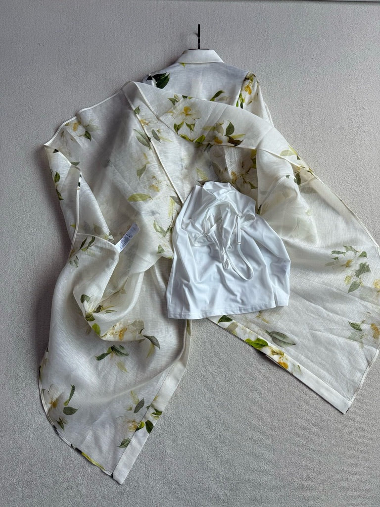 Zimmermann Harmony Floral Print Silk/Linen Blend Maxi Shirt Dress, Size AU 1/2