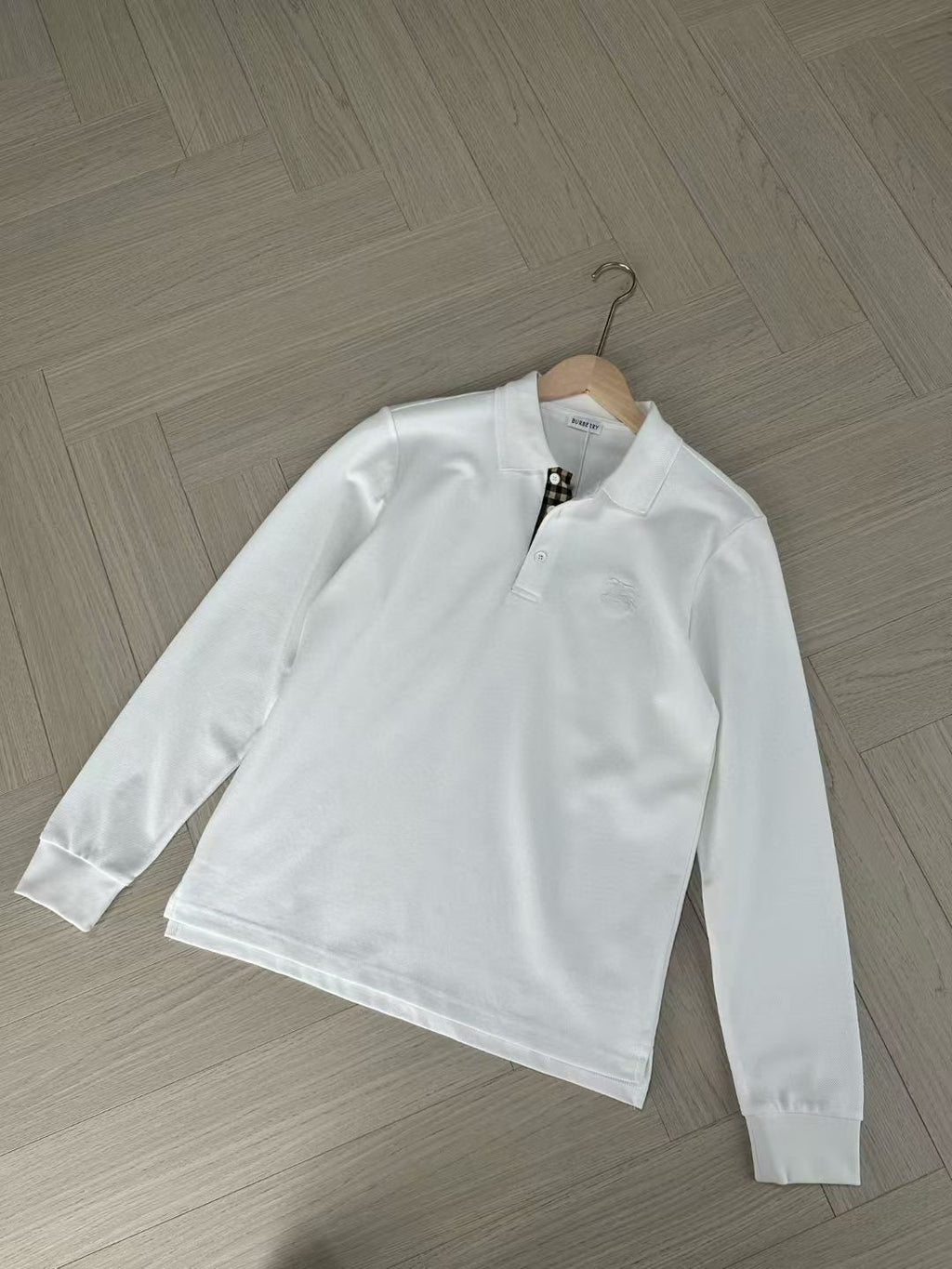 Burberry Long Sleeve Cotton Polo Shirt in Green/White/Blue, Size S/M/L/XL/XXL