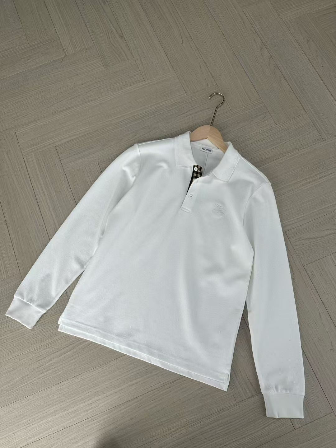 Burberry Long Sleeve Cotton Polo Shirt in Green/White/Blue, Size S/M/L/XL/XXL