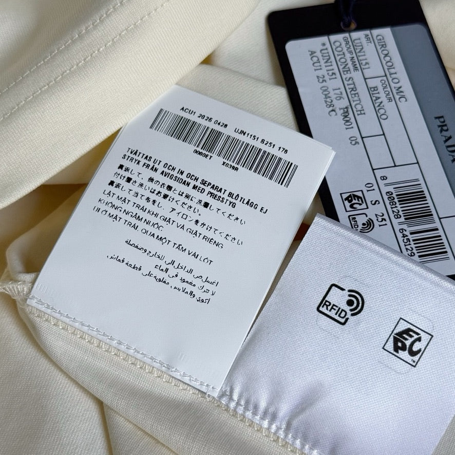 Prada Logo Cotton T-Shirt in Beige, Size XL