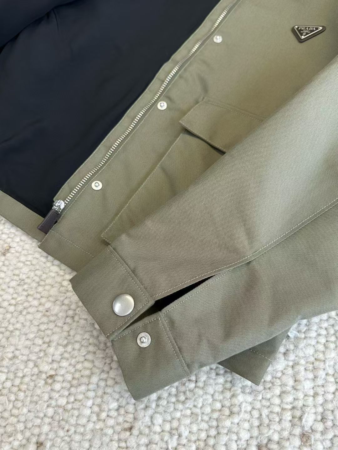 Prada Triangle-Logo Canvas Green Jacket, Size 36/38/40