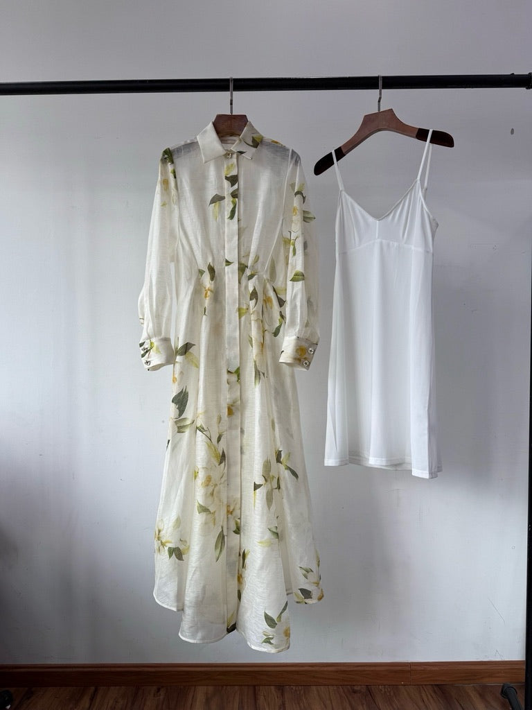 Zimmermann Harmony Floral Print Silk/Linen Blend Maxi Shirt Dress, Size AU 1/2