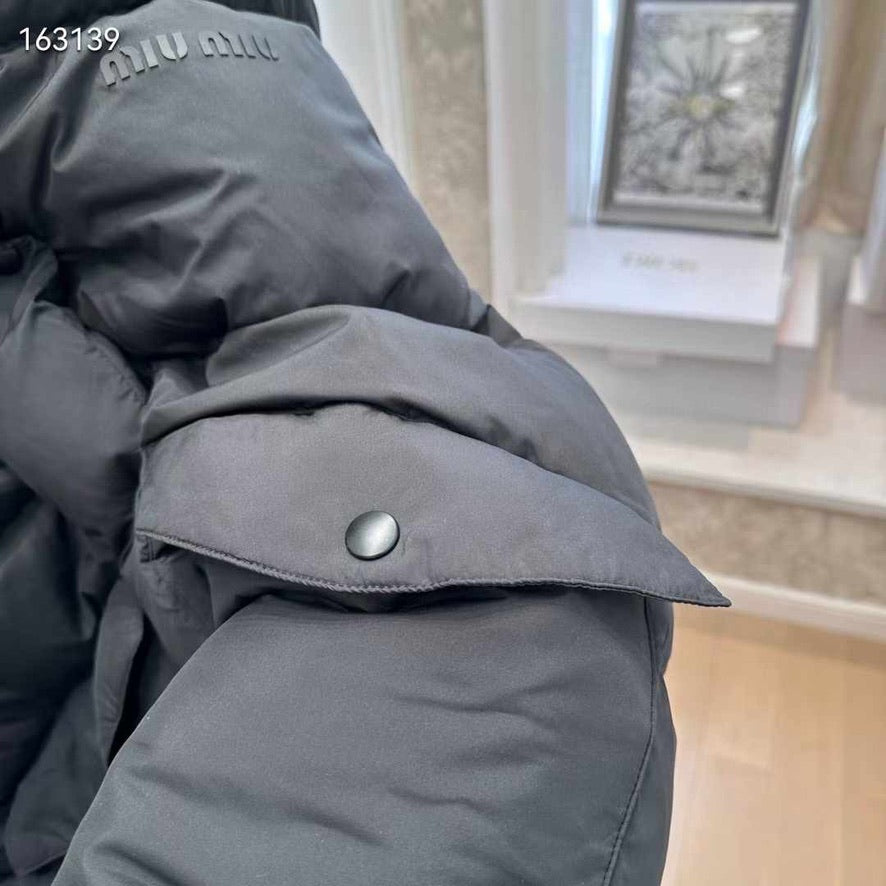 Miu Miu Technical Ponge Cropped Down Jacket in Black, Size S/M/L