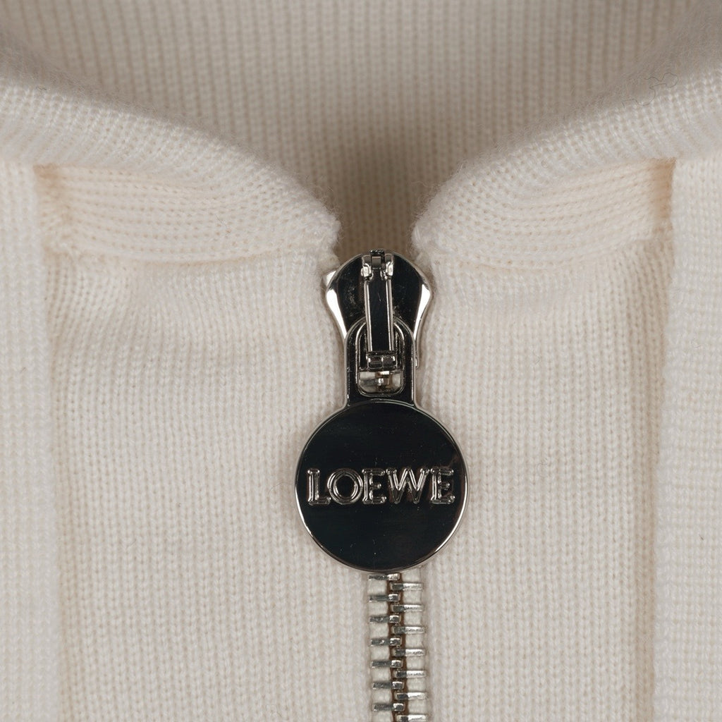 Loewe Wool Anagram Zip-Up Hoodie in White/Black, Size S/M/L