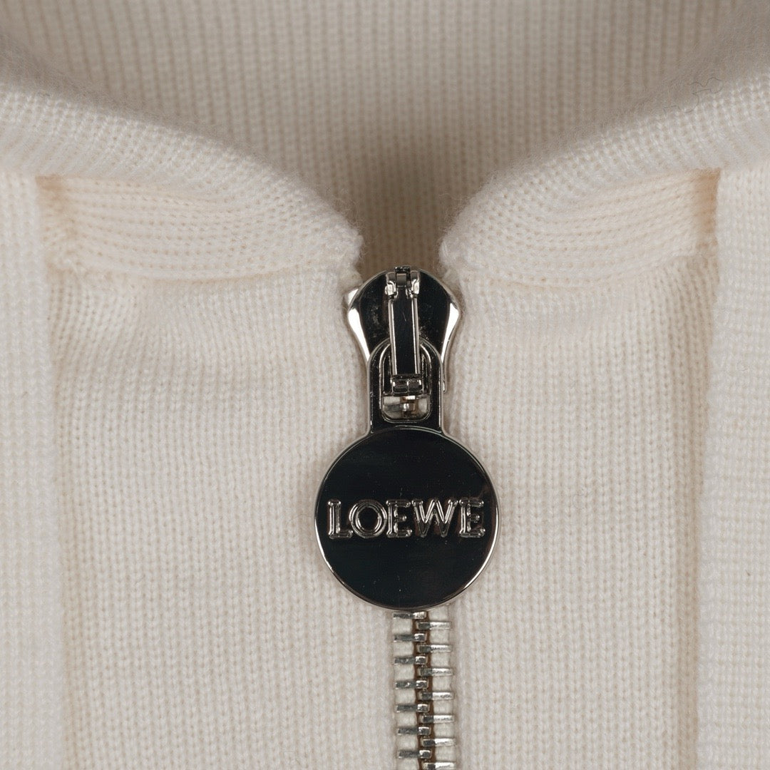 Loewe Wool Anagram Zip-Up Hoodie in White/Black, Size S/M/L