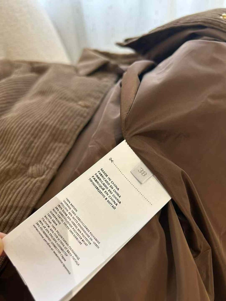 Miu Miu Medium-Weight Corduroy Down Jacket in Brown, Size 38/40