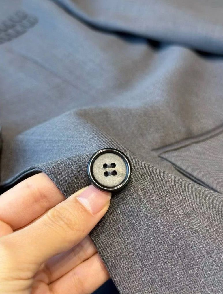 Miu Miu Logo Embroidered Oversized Wool Blazer Jacket in Gray, Size 36/38/40