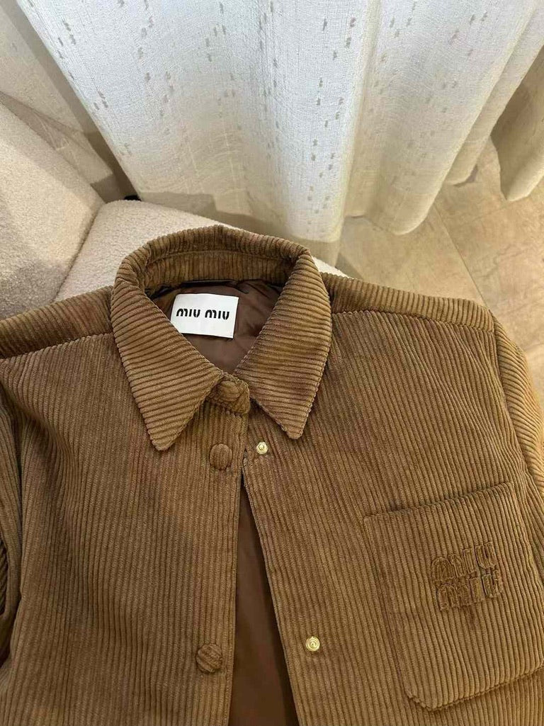 Miu Miu Medium-Weight Corduroy Down Jacket in Brown, Size 38/40