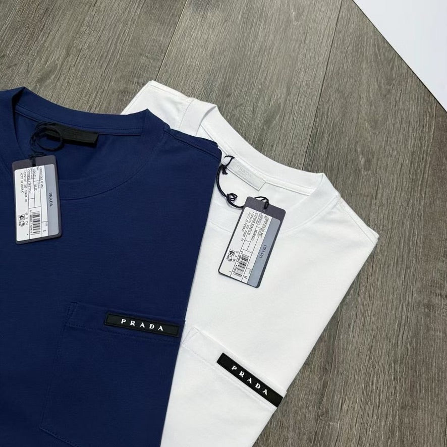 Prada Logo Cotton T-Shirt in Color White or Blue, Size S/M/L/XL/2XL