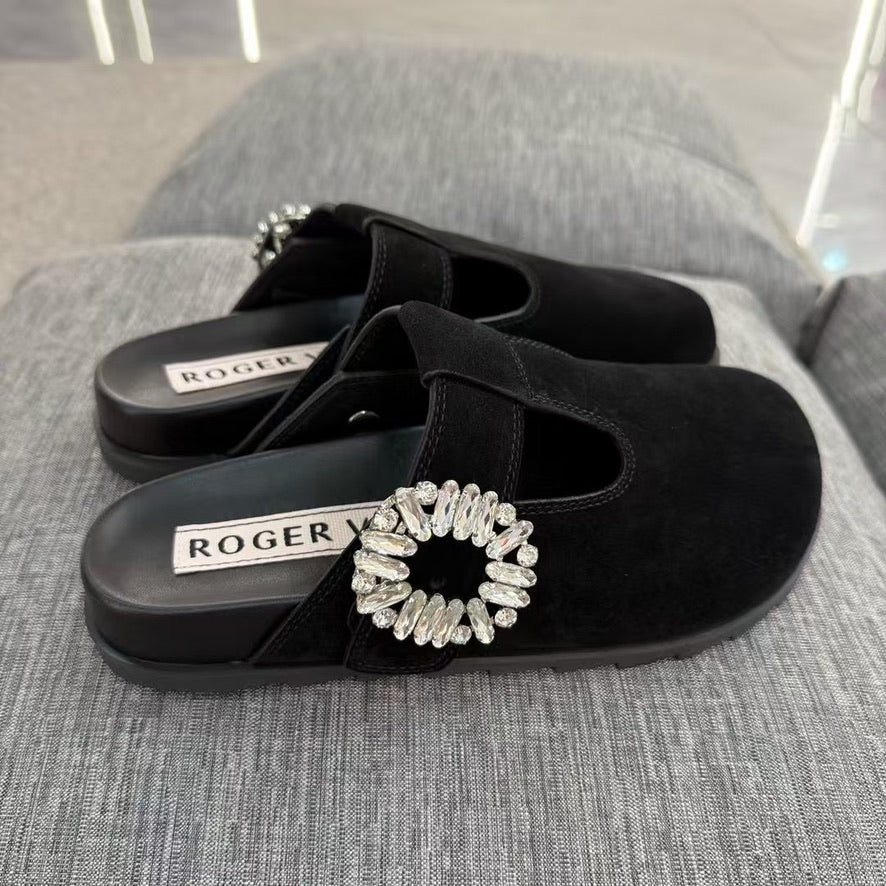 Roger Vivier Slidy Viv' Strass Buckle Mules, Size 35/36/37/38/39