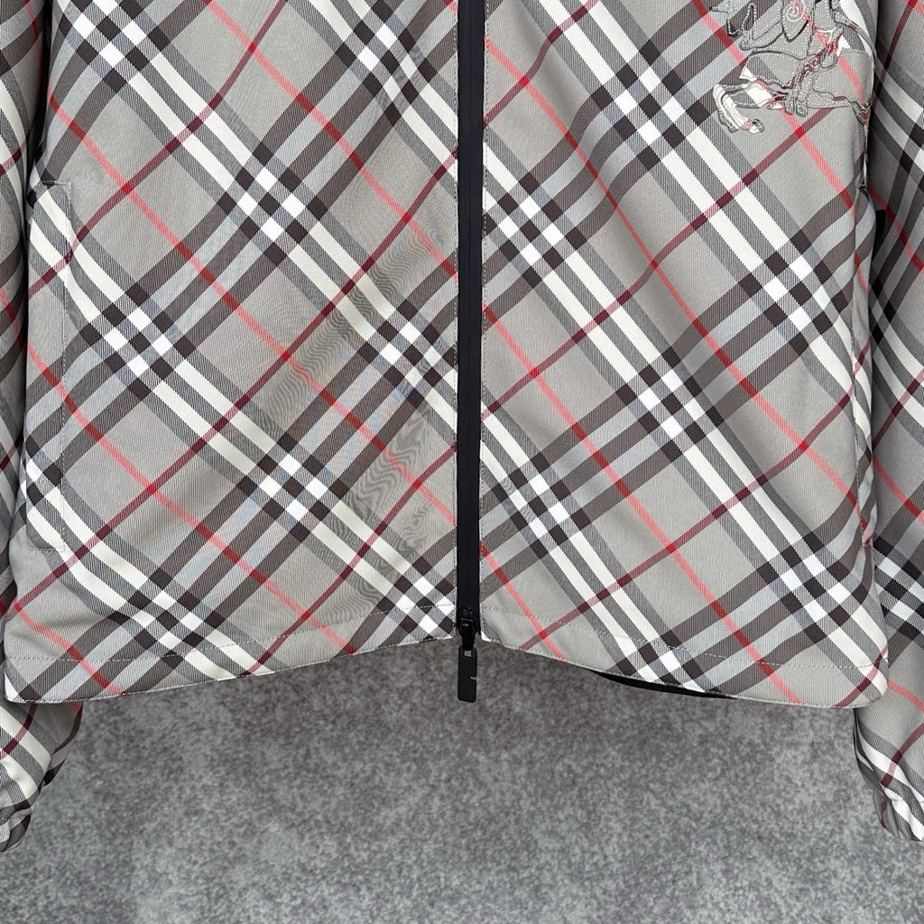 Burberry Reversible Check Jacket in Beige/Blue/Gray, Size XS/S/M/L