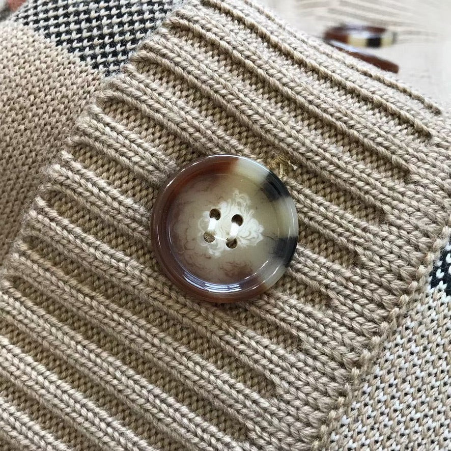 Burberry Check Wool Blend Cardigan in Beige, Size S/M/L