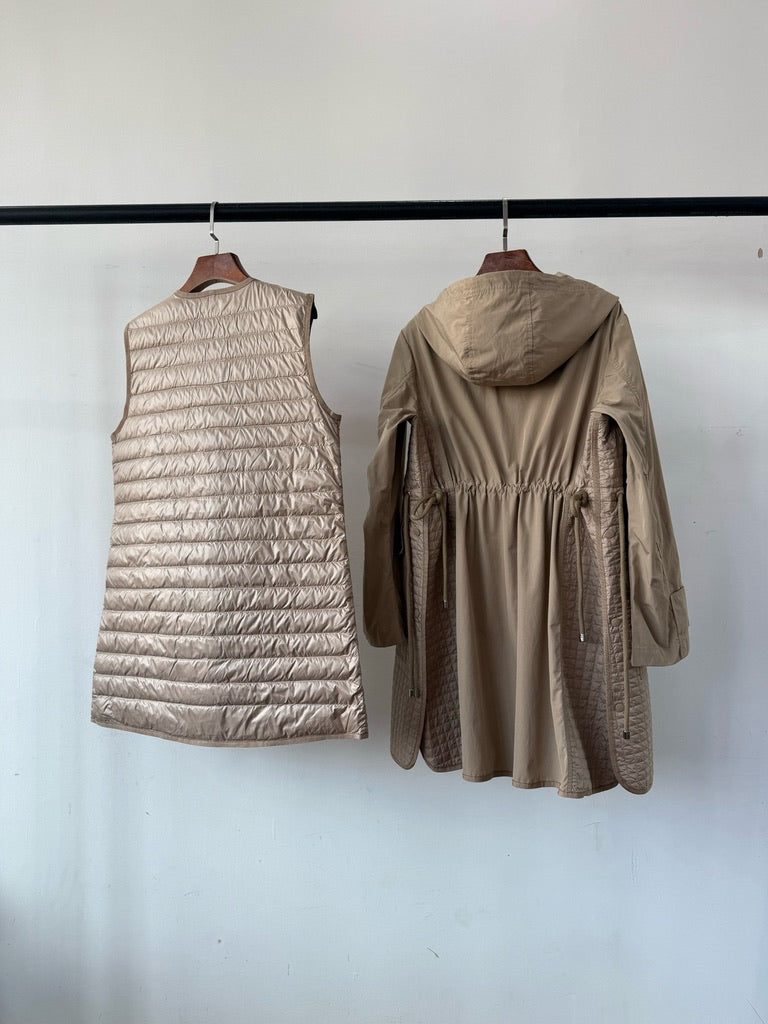 Moncler Meudon 3-in-1 Hooded Down Parka Coat in Beige/Black, Size 0/1/2/3