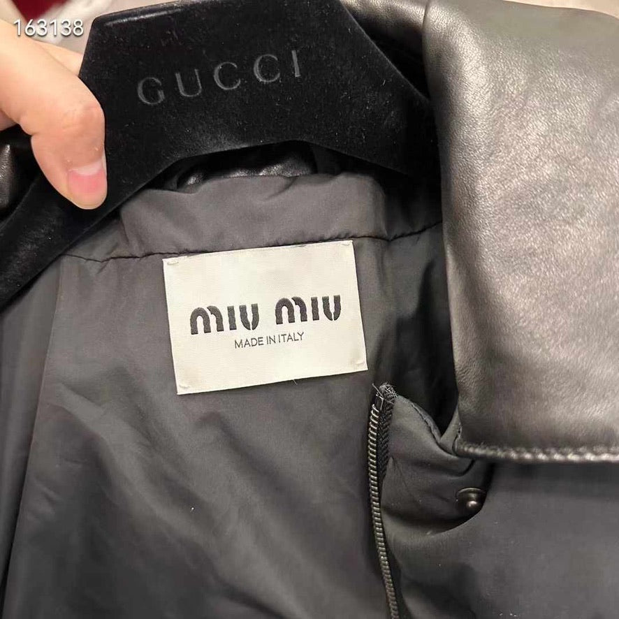 Miu Miu Technical Ponge Cropped Down Jacket in Black, Size S/M/L