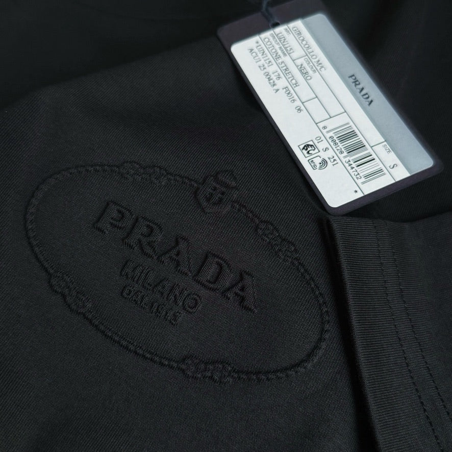 Prada Logo Cotton T-Shirt in Black, Size S