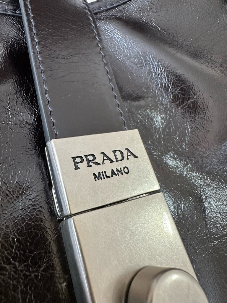Prada Medium Leather Tote Bag in Black (12.5 x 8 x 6 in)