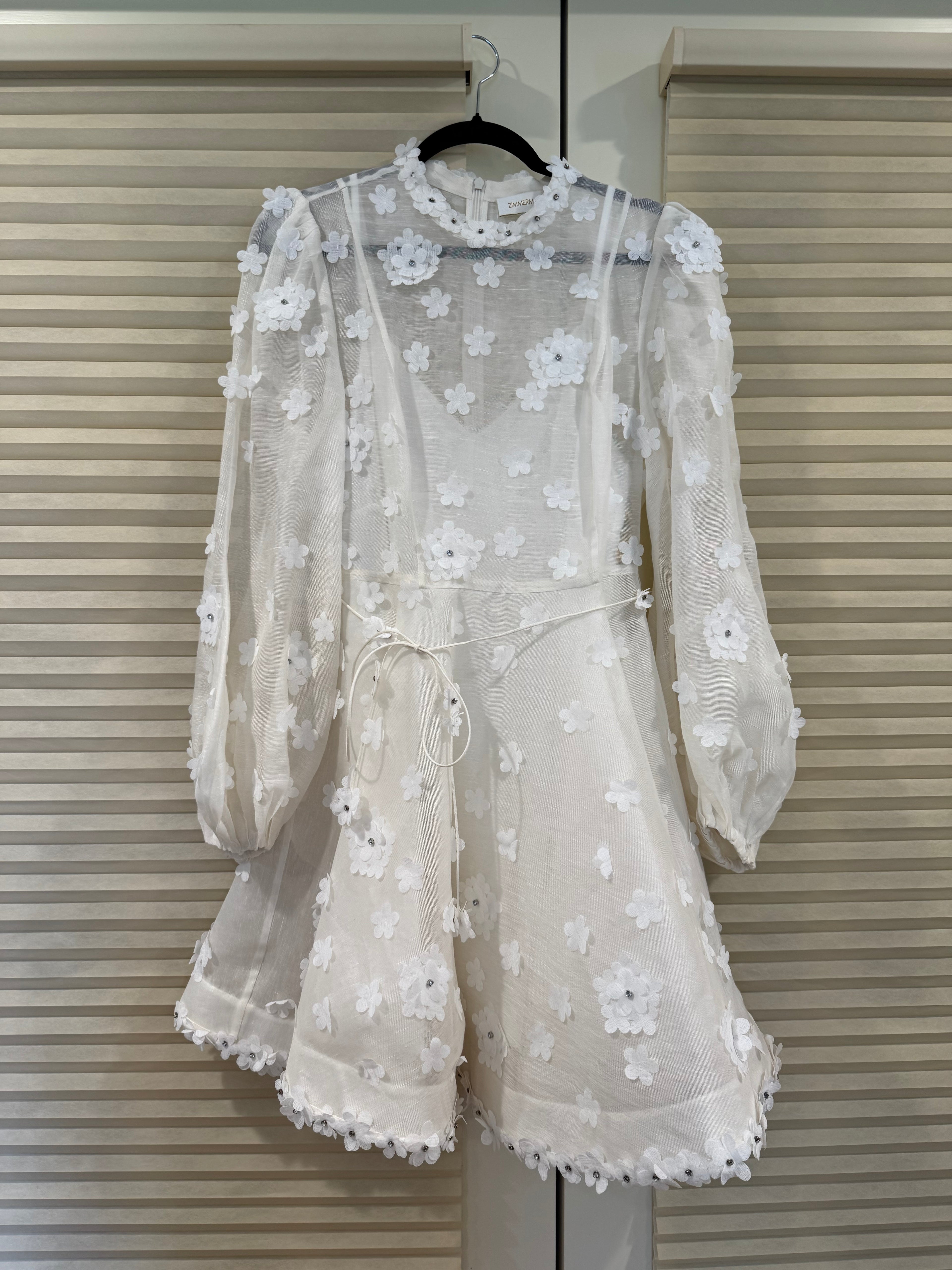 Zimmermann Floral Silk/Linen Blend Belted Minidress, Size AU 1