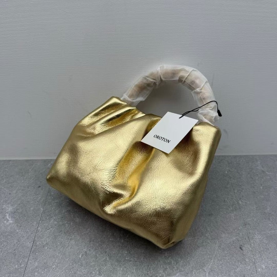 Oroton Gretel Mini Top Handle Bag in Gold (17 x 15 x 8 cm)