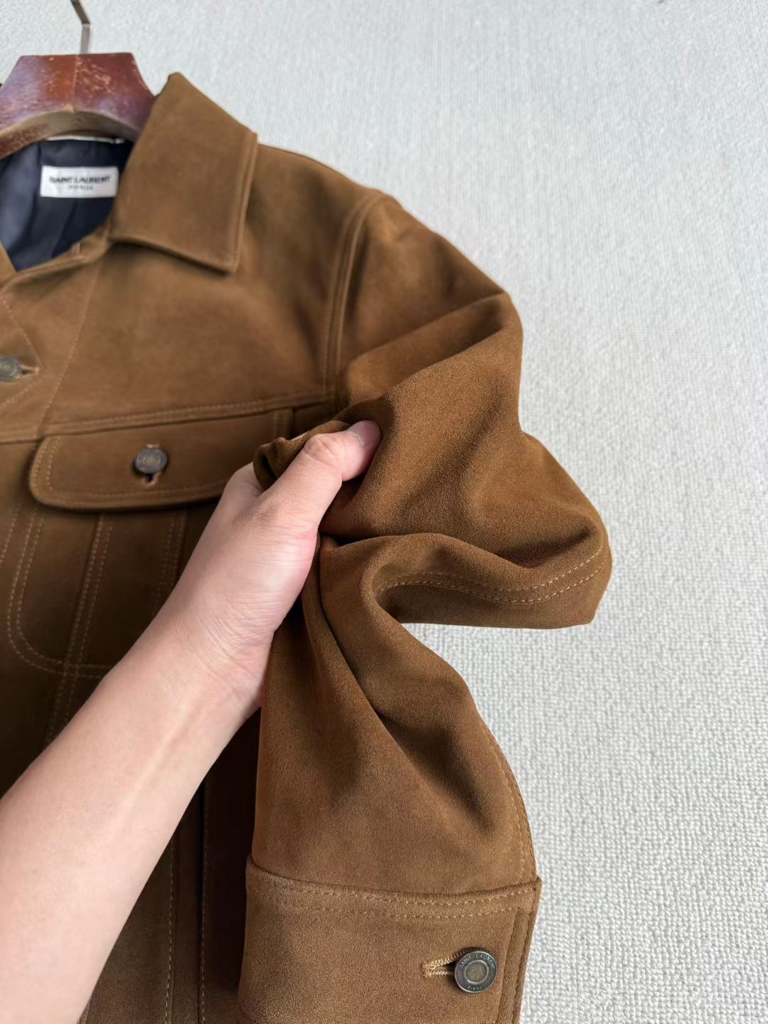 Saint Laurent Suede Leather Jacket, Size 46/48/50/52/54/56