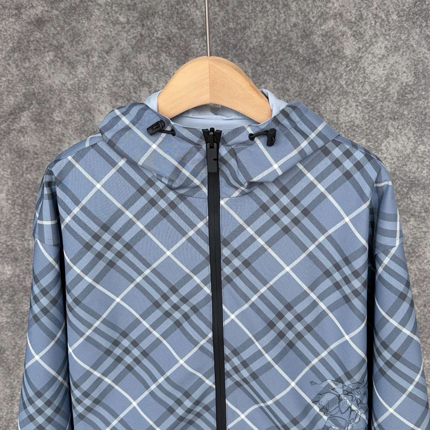 Burberry Reversible Check Jacket in Beige/Blue/Gray, Size XS/S/M/L
