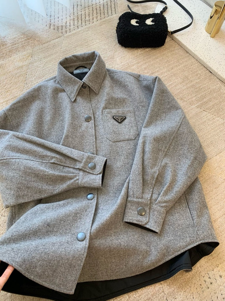 Prada Cashgora Caban Jacket in Gray, Size 36/38/40
