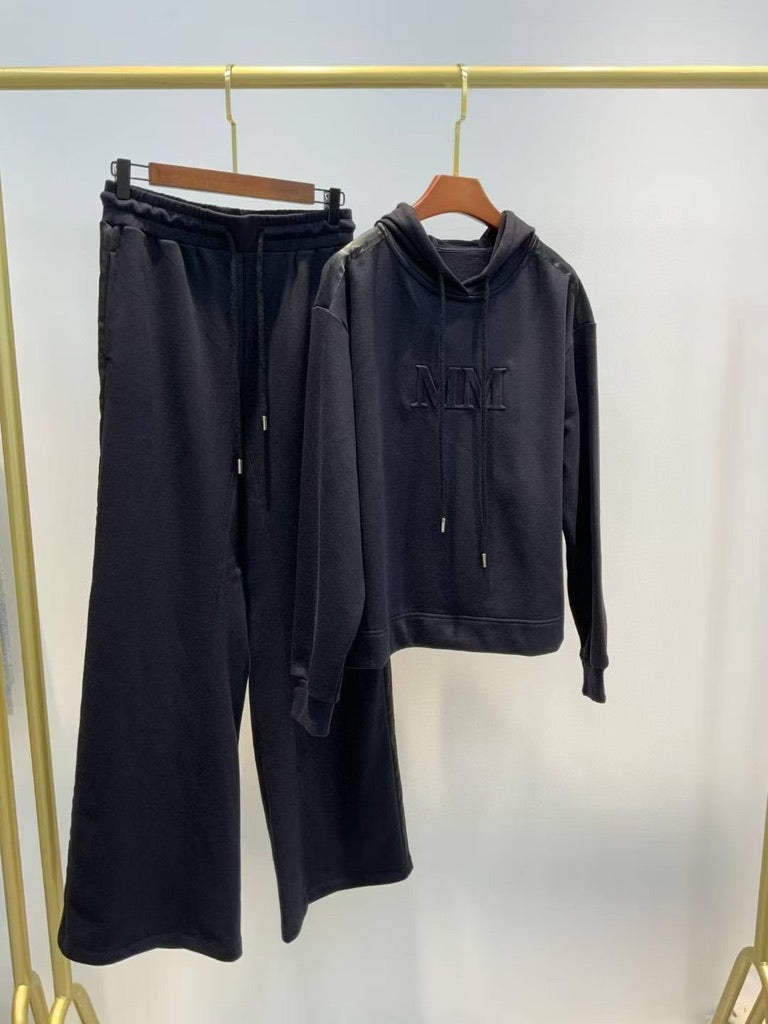 Max Mara MM Hooded Sweatshirt & Pants Set in Gray/Black/White, Size S/M/L