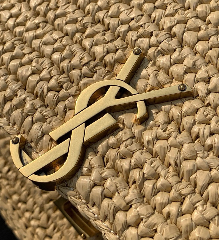 Saint Laurent Raffia Calfskin Medium Monogram Solferino Satchel